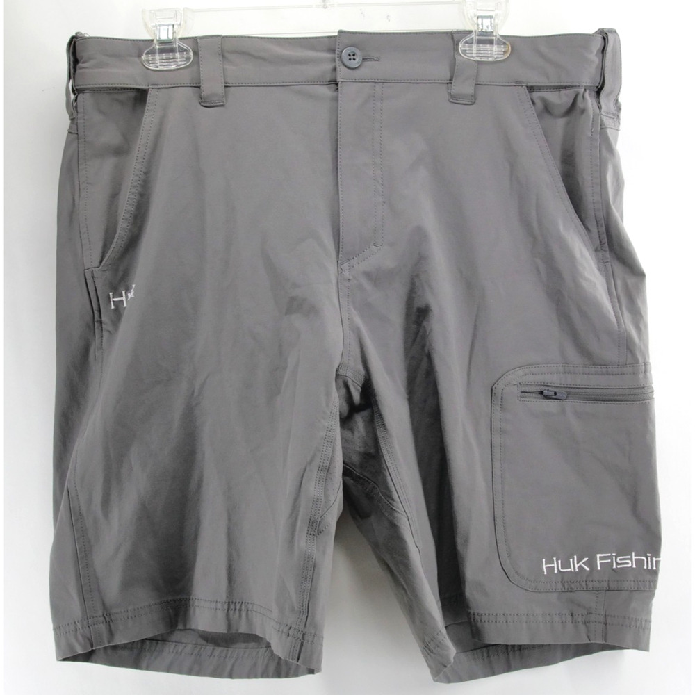 Huk Mens XL Gray Performance Fabrics Fishing Shorts Multi Pocket Outside Sports